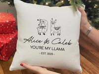 Personalised Llama Cushion – Romantic Couple Gift With Custom Name & Date