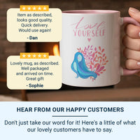 Love Yourself Mug – Motivational Ceramic Coffee Cup with Botanical Art