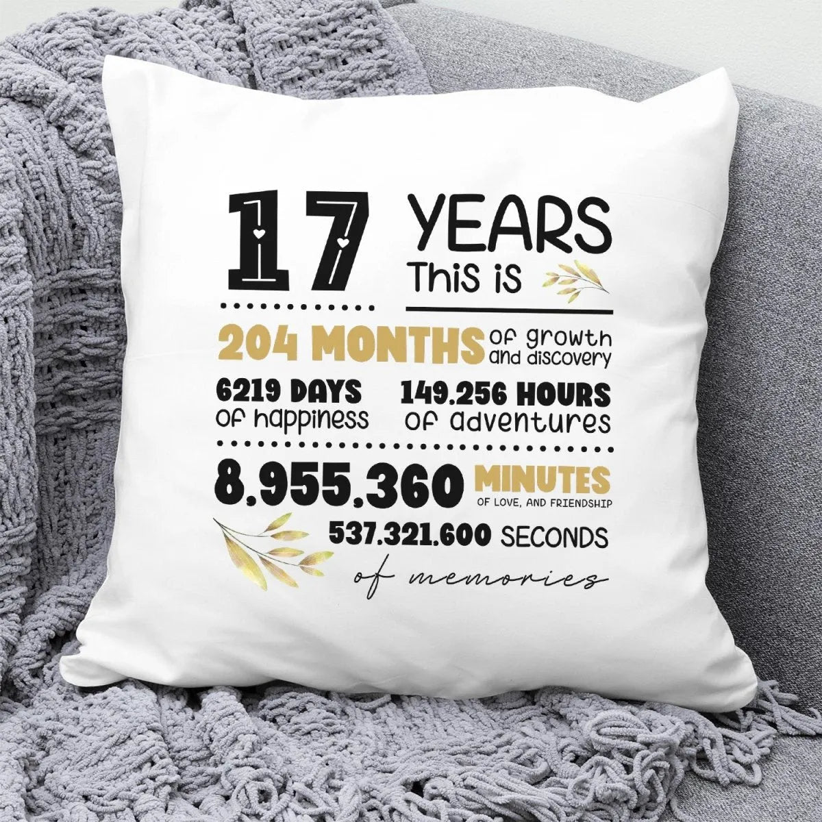 Anniversary Love Chronology Cushion - 17 Years Celebration - Parents' Gift - Time Theme - DENMARY