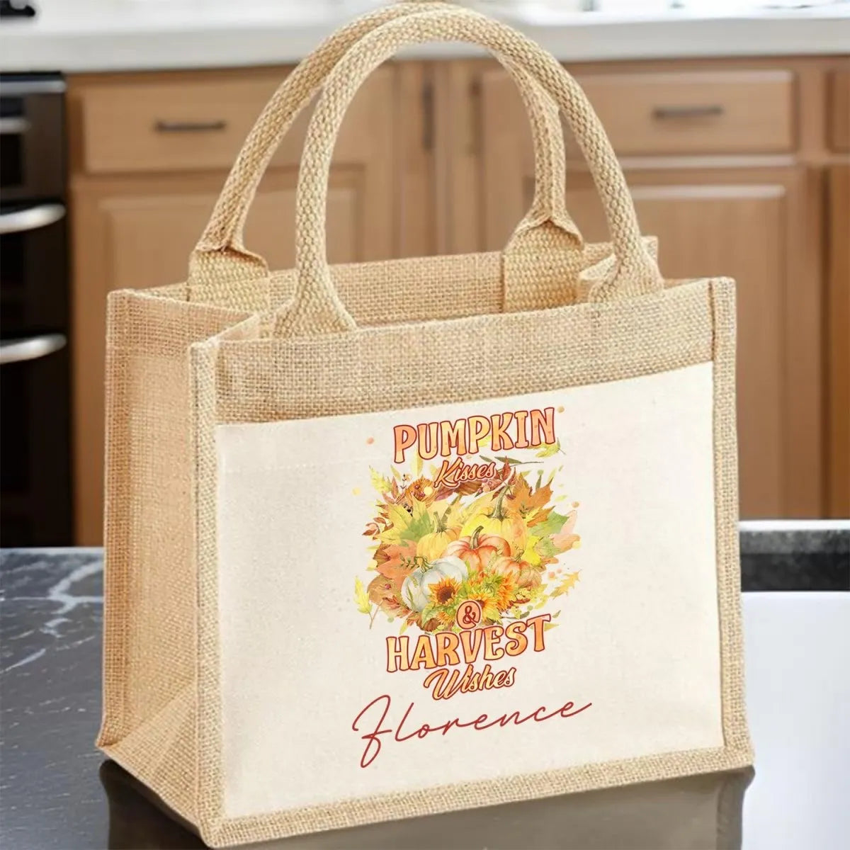 Autumnal Tote Bag - Personalised Harvest Motif - Fall Enthusiast Gift - Pumpkin Patch Design - DENMARY