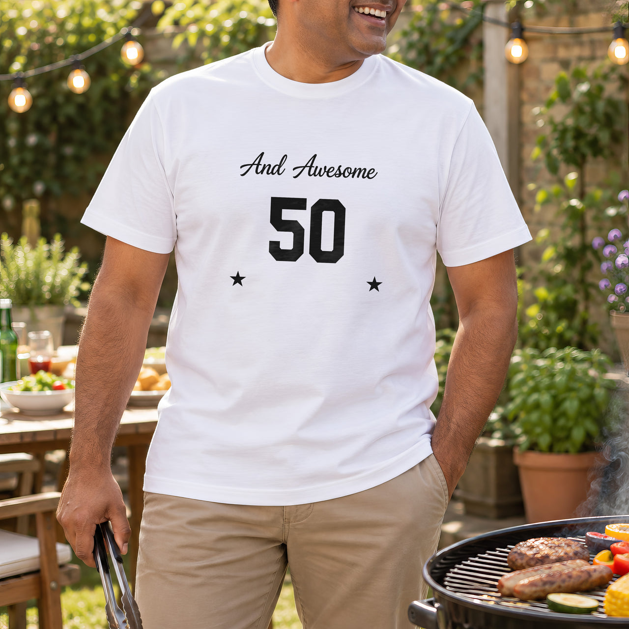 Awesome Age Birthday Iron-On Transfer, shown on a white t-shirt