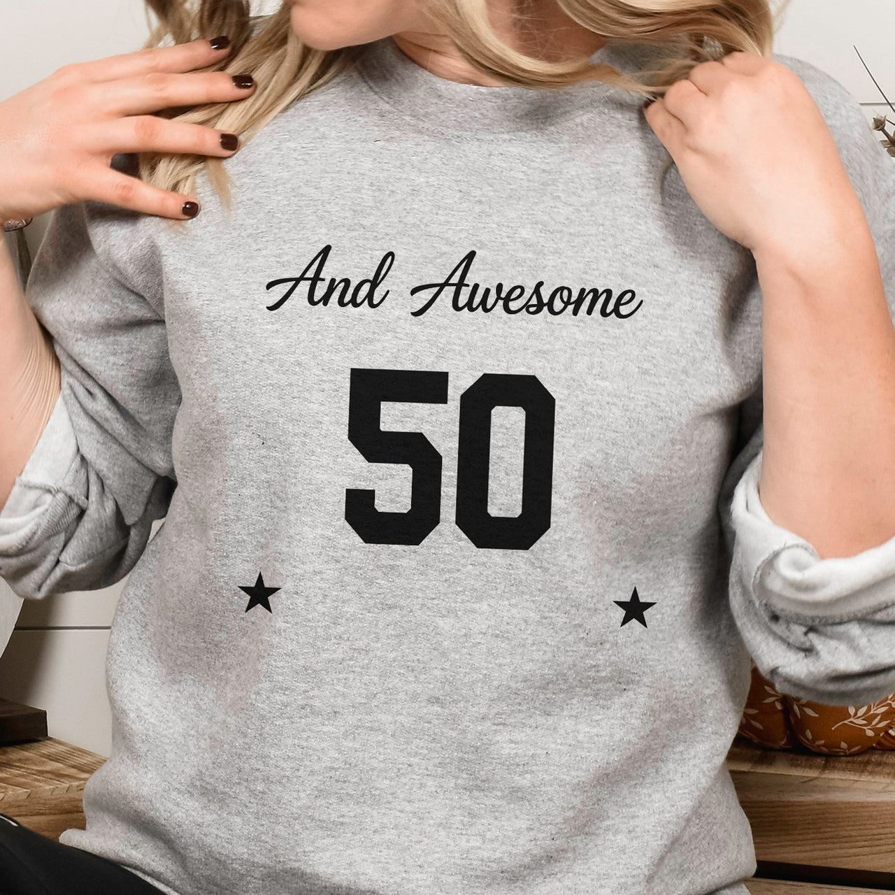 Awesome Age Birthday Iron-On Transfer shown on a sweatshirt