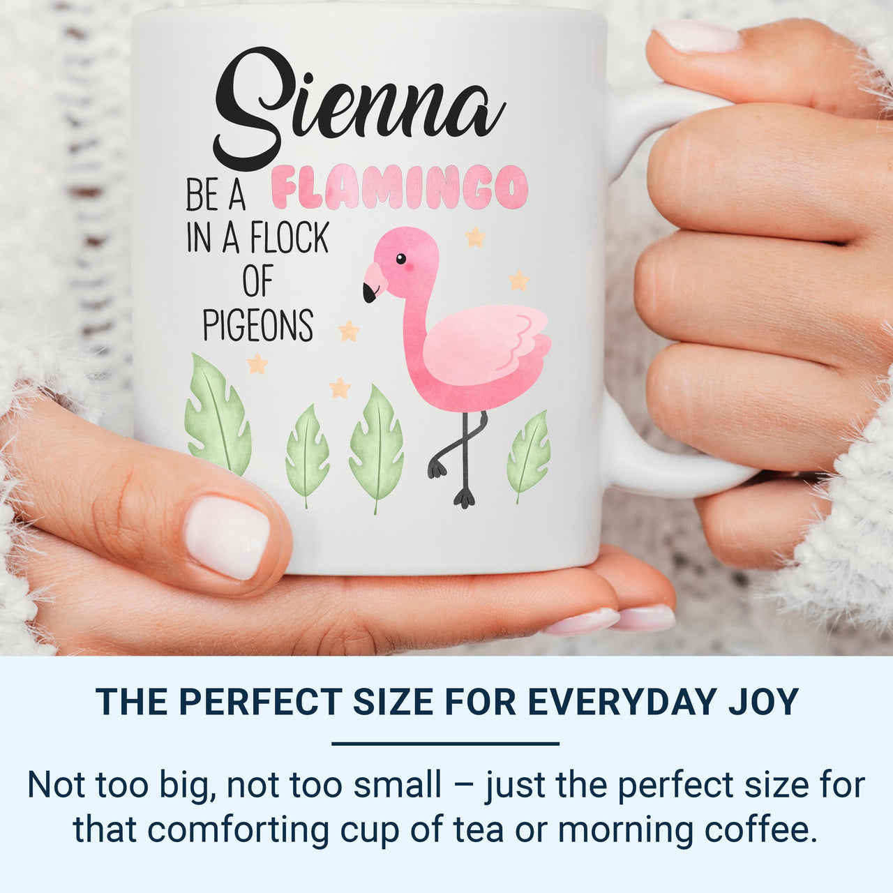 Flamingo Mug Personalised with Name and Quote _ Be a Flamingo in a Flock of Pigeons Gift