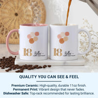 18th Birthday Balloons Mug – Personalised Name with Gold “18” and Pastel Stars – Party Morning Photo Prop and Milestone Keepsake
