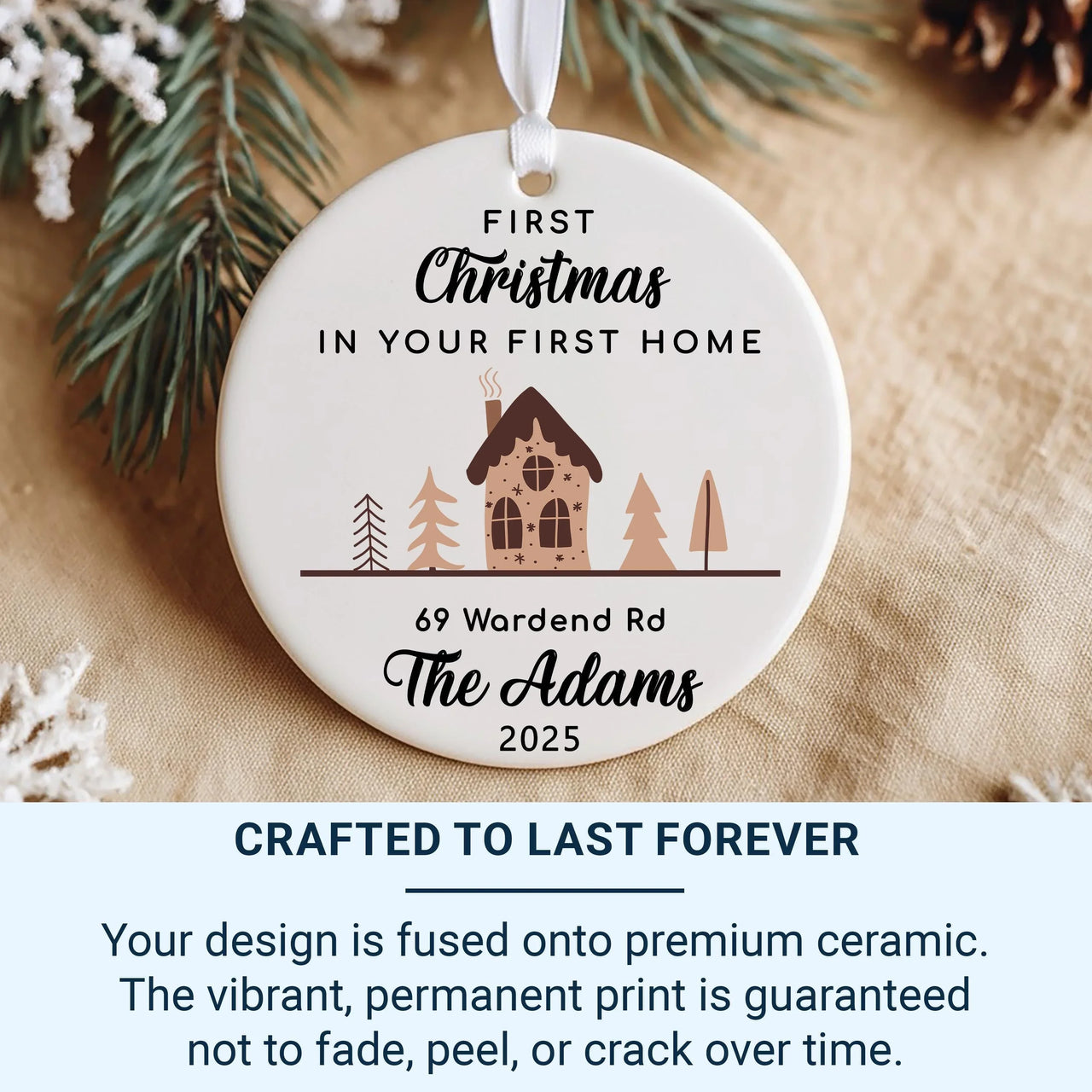 First Christmas Bauble - Personalised Ceramic New Home Ornament | Unique Keepsake Gift
