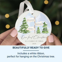 First Christmas as Family of Three Ornament, Personalised Xmas Bauble, Best Gift for Family, Present for Parents, Christmas Tree Decoration