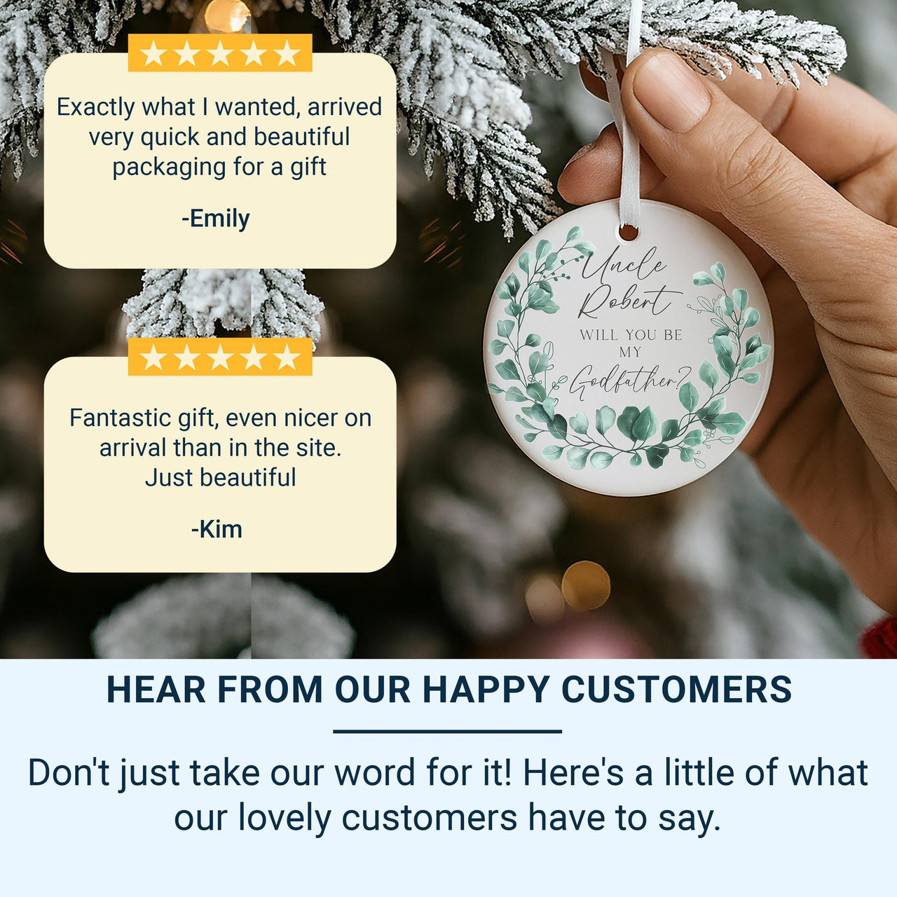 Godfather Proposal Ornament - Leafy Wreath Keepsake with Name & Question