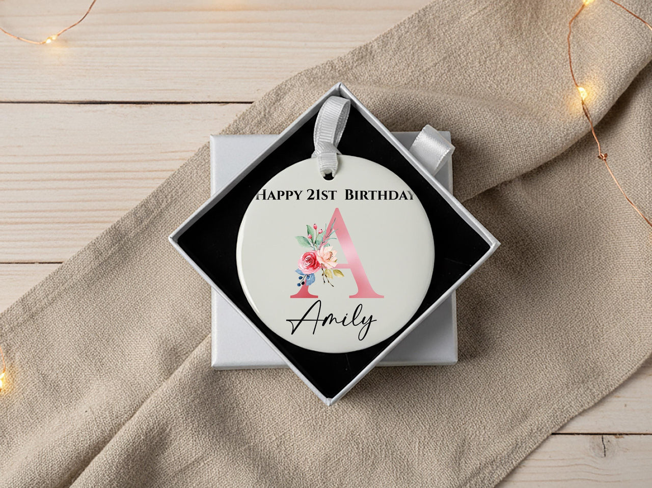 21st Birthday Ornament - Floral Letter Keepsake with Name & Year for Milestone