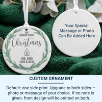 Family Christmas Ornament - Pine Wreath Keepsake with House for Family Tree