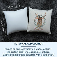 Personalised Christmas Cushion – Watercolour Deer Design | Soft Touch Cover