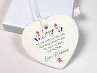 Valentine Heart Ornament - Floral Quote Keepsake with Name for Partner DENMARY