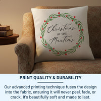 Personalised Family Christmas Cushion - Festive Wreath Design with Family Name
