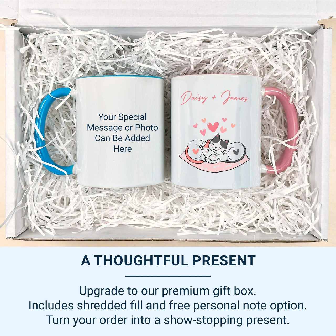 Personalised Couple Cat Mug – Custom Cat Names Heart Pillow | Romantic Anniversary Gift