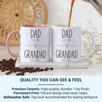 Dad to Grandad EST. Dates Mug - Personalised Year with Heart Icon - Promoted to Grandad Pregnancy Reveal and New Grandad Gift