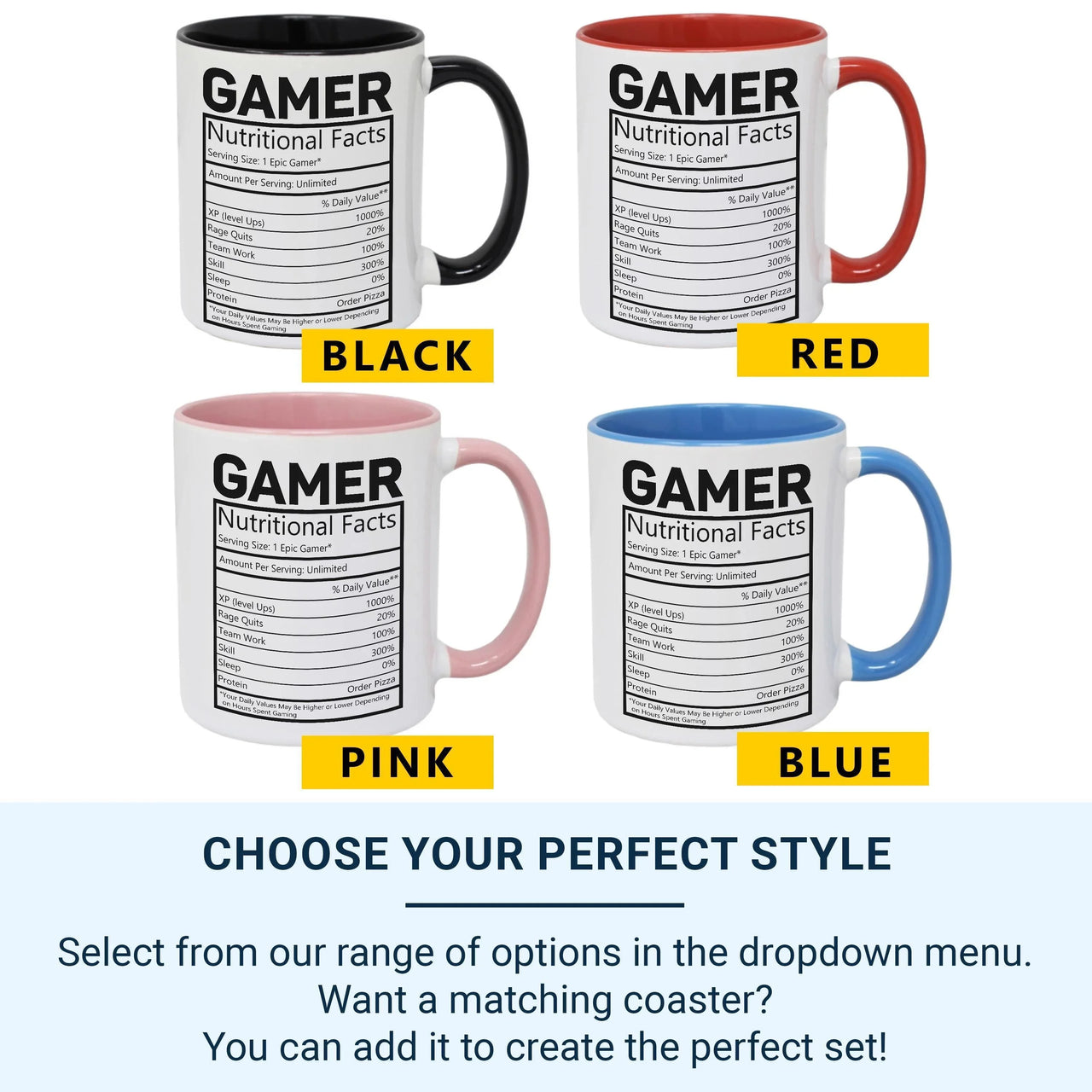 Gamer Nutritional Facts Mug _ Funny Personalised Gaming Gift for Streamers and Players