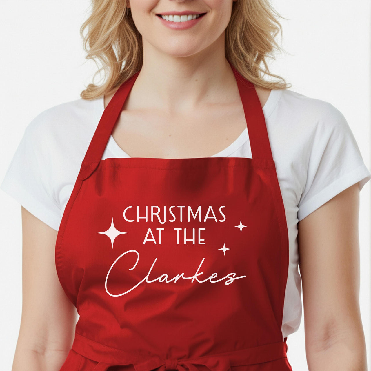 Personalised Christmas Apron – Custom Family Name | Adjustable Kitchen Apron Gift