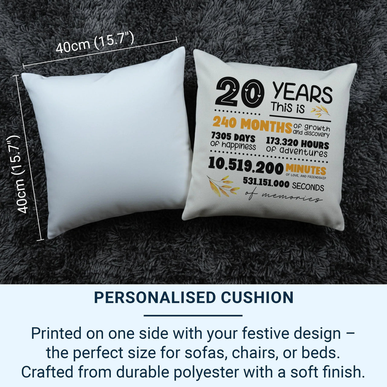 Personalised 20th Anniversary Cushion - Timeless Love & Commitment Milestone Keepsake