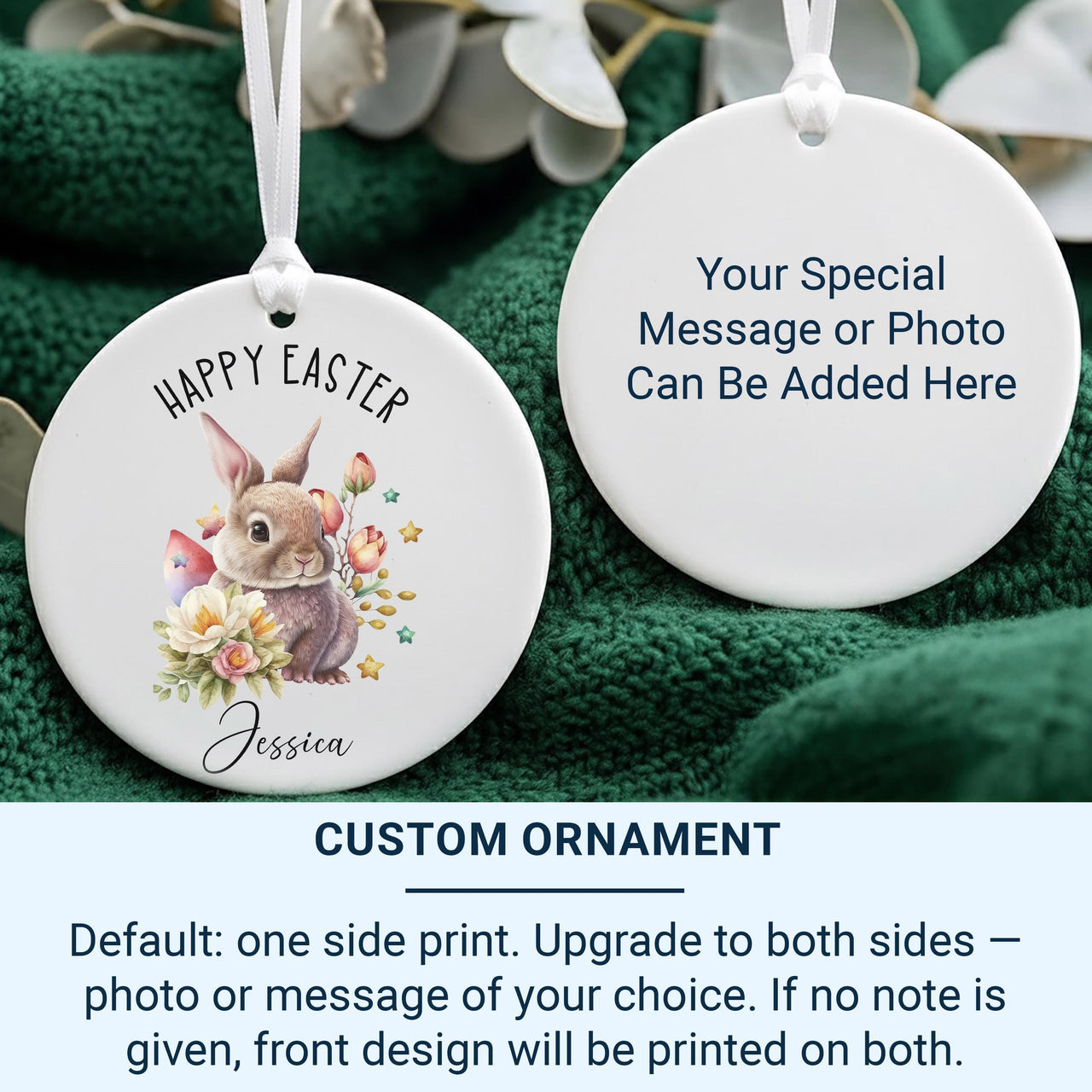 Bunny Easter Ornament - Watercolour Keepsake with Flowers & Name for Children
