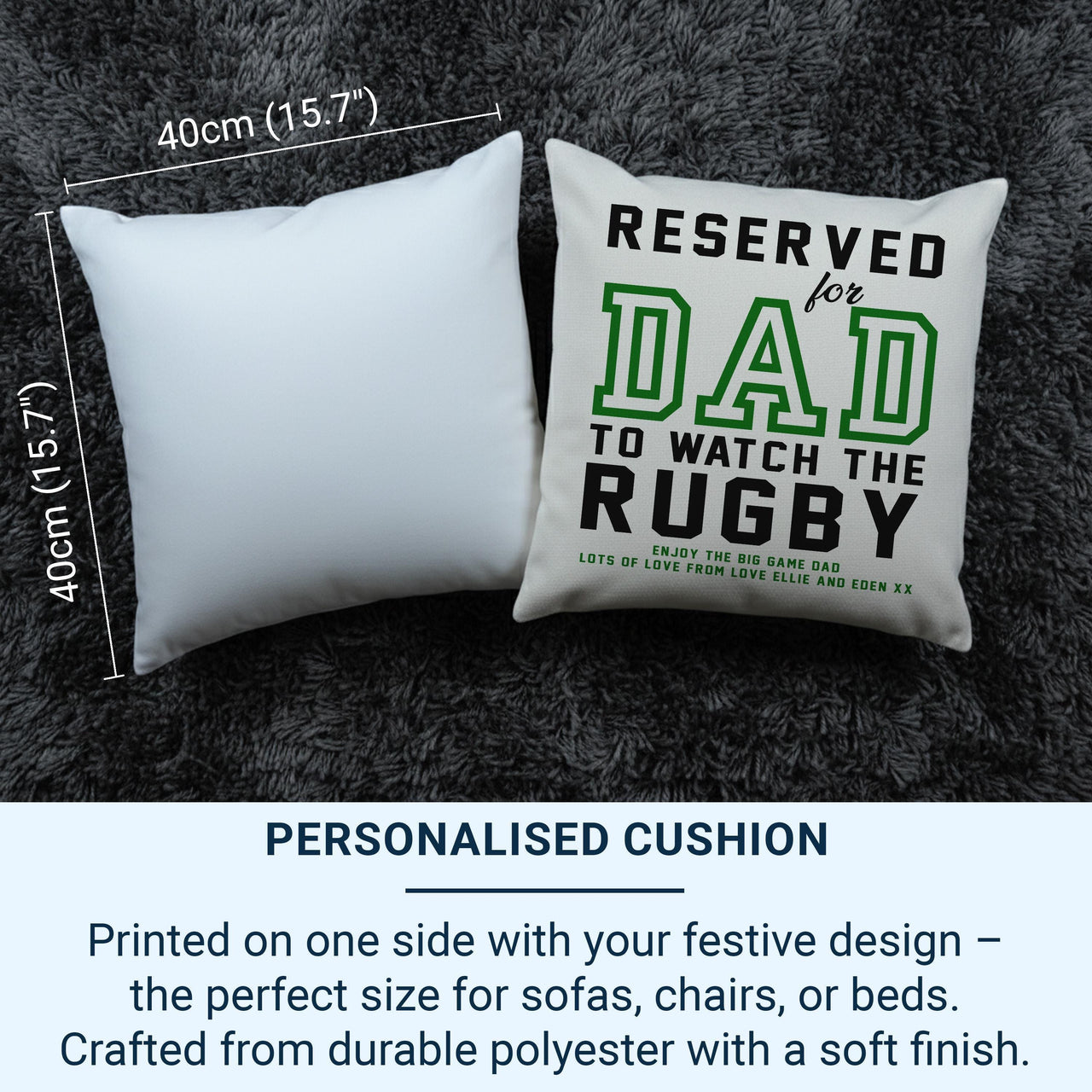 Personalised Dad Cushion - Rugby Message with Children's Names
