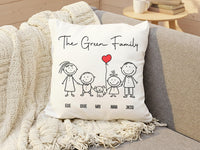 Personalised Family Stick Figure Cushion - Playful Illustrated Keepsake with Names