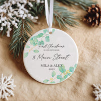 New Home Eucalyptus Ornament - First Christmas Keepsake with Address & Names