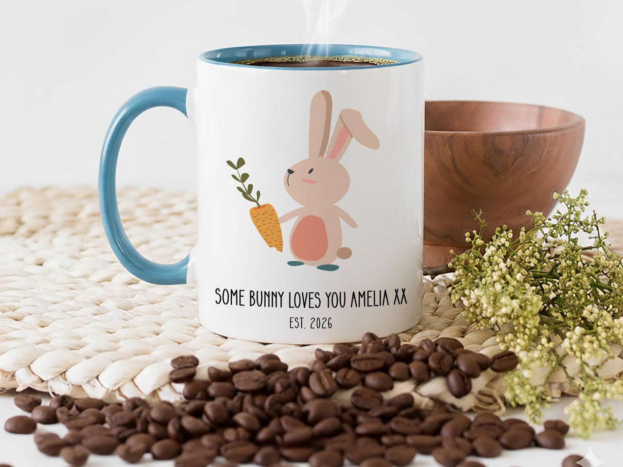 Some Bunny Loves You Personalised Mug – Name and EST. Year with Cute Bunny – New Baby, First Easter and Nursery Keepsake