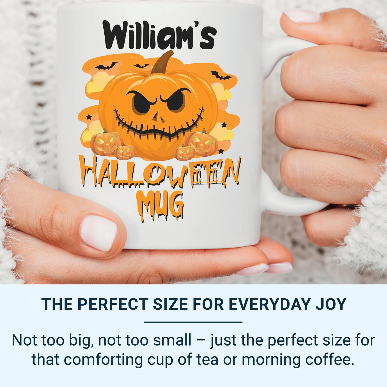 Personalised Halloween Mug – Pumpkin Jack O Lantern with Spooky Bats for Kids