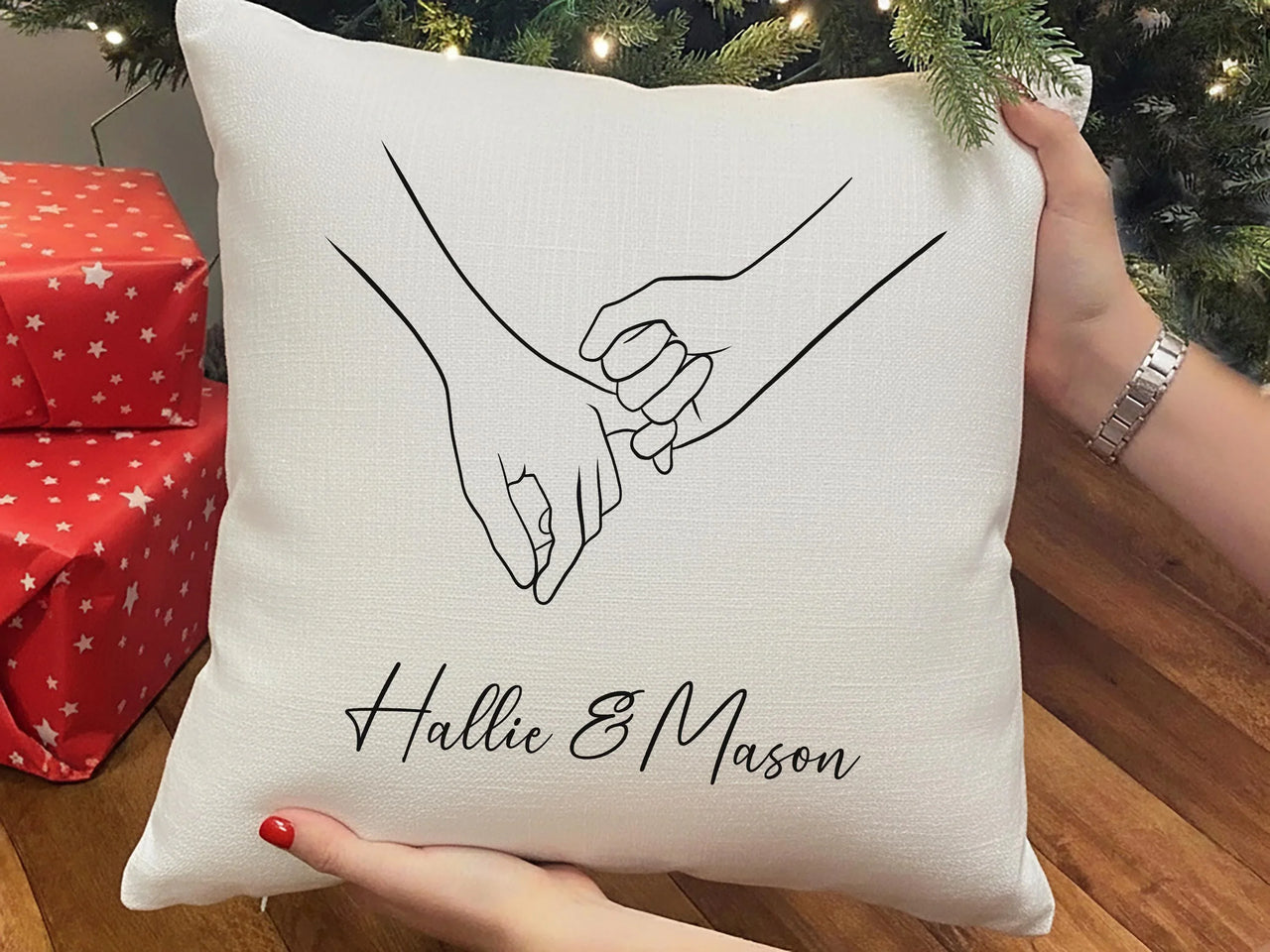 Personalised Pinky Promise Cushion - Minimal Romantic Keepsake with Names & Line Art for Couples
