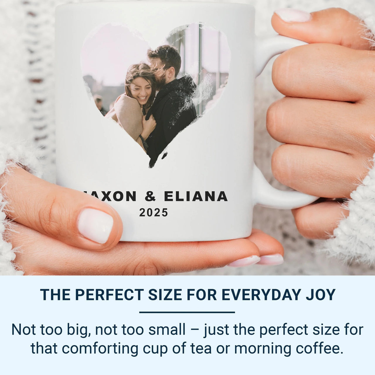 Personalised Couple Mug – Custom Photo Heart Frame with Names and Year – Anniversary Gift