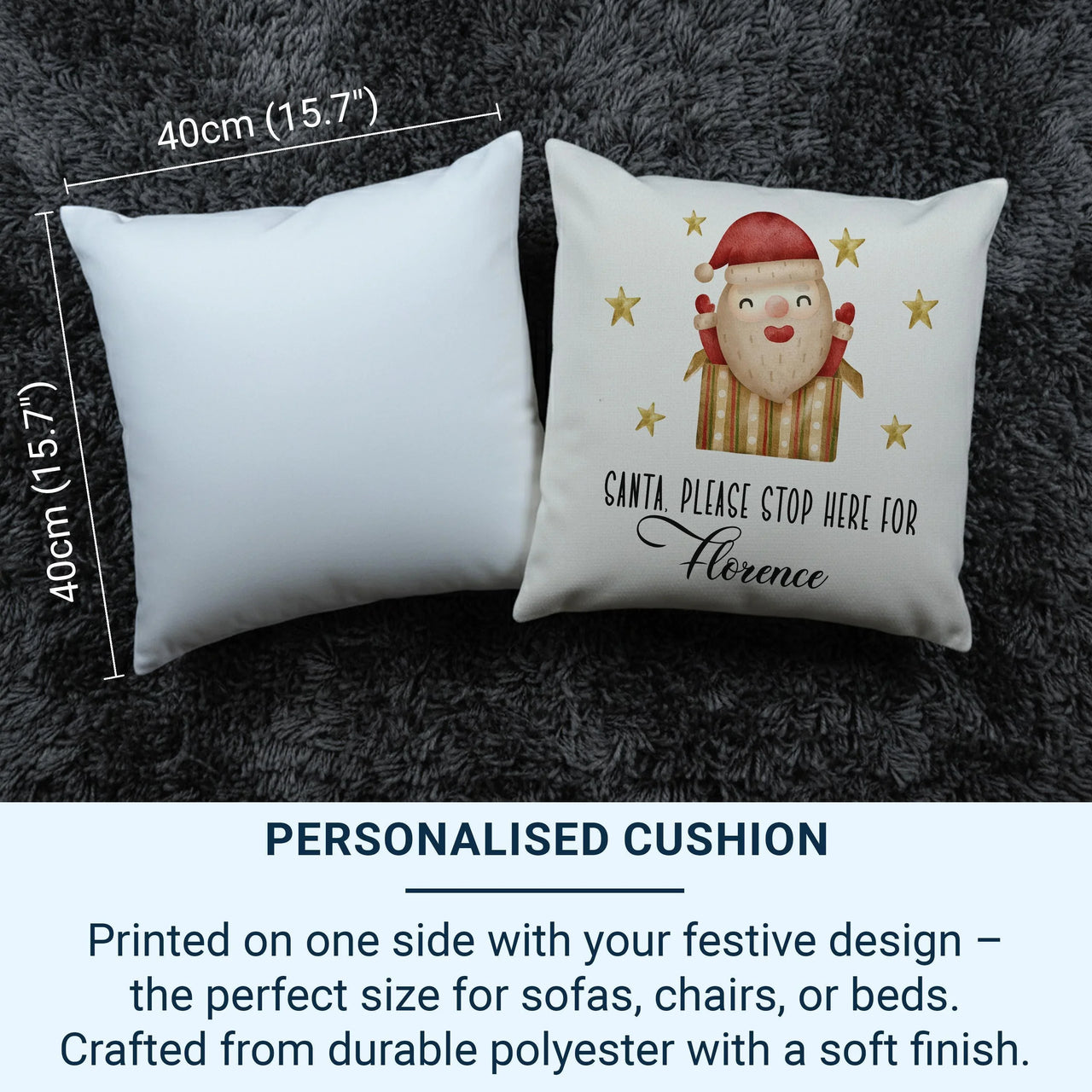 Personalised Santa Cushion - Playful Stars Design with Child's Name