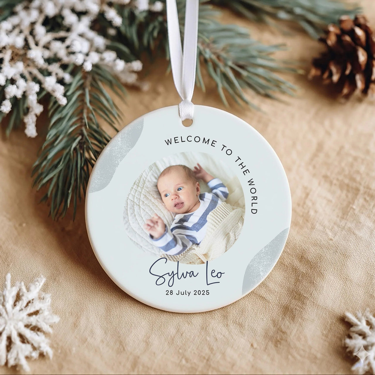 Baby Photo Ornament - Welcome to World Keepsake with Picture & Birth Details