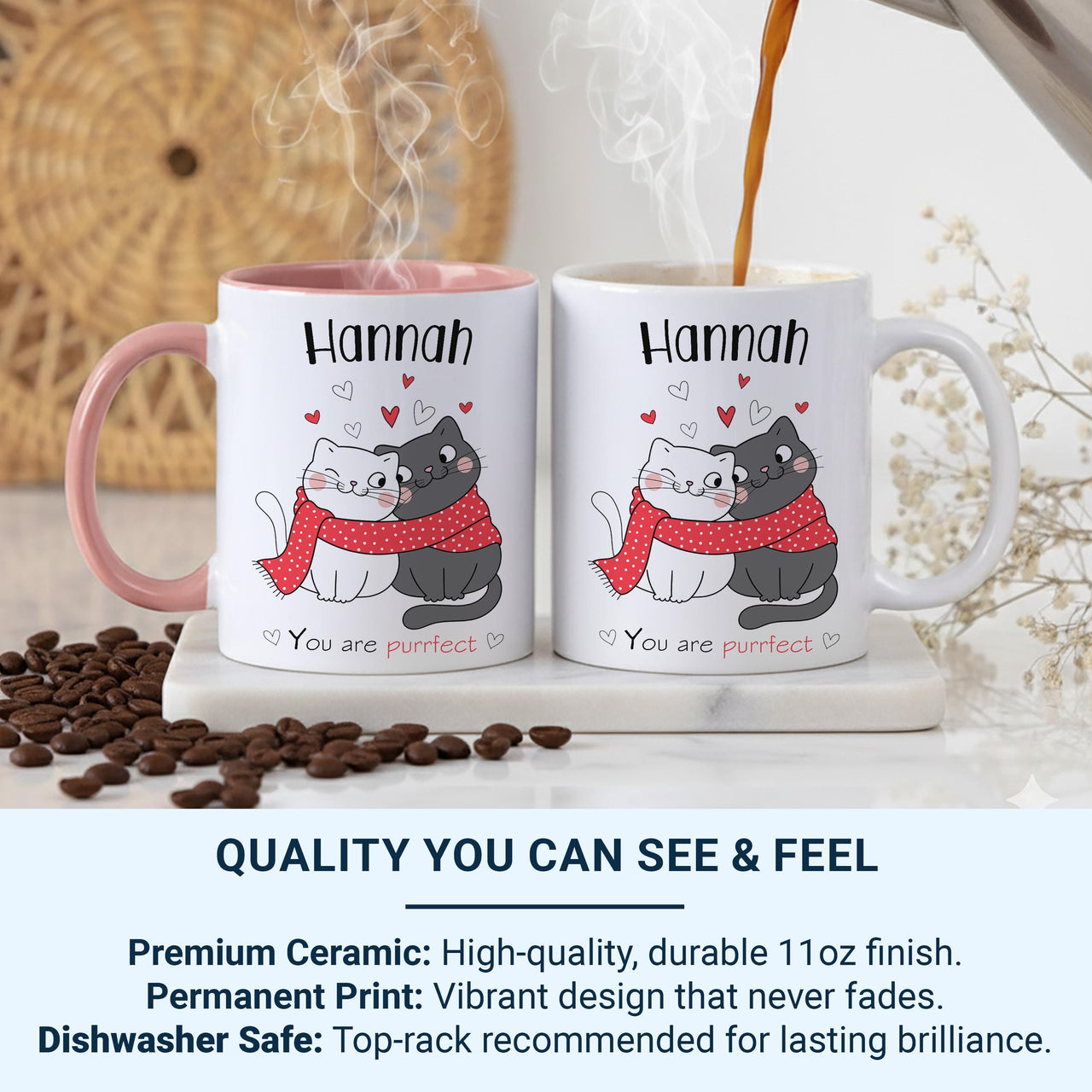 You Are Purrfect Mug _ Personalised Cat Lover Gift with Name and Hearts