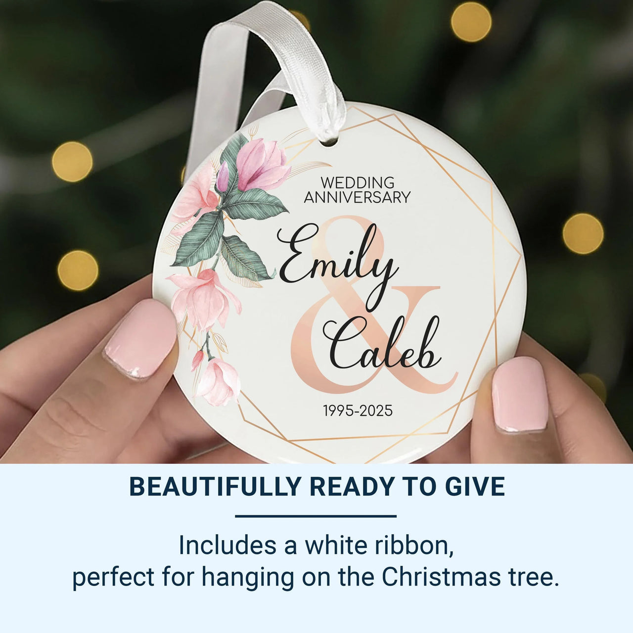 Wedding Anniversary Ornament - Floral Keepsake with Years for Couples Celebration