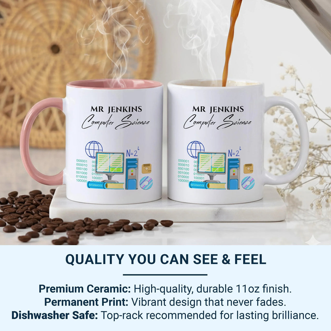 Personalised Teacher Mug - Computer Science Mug with Surname & Tech Icons - IT Teacher Gift