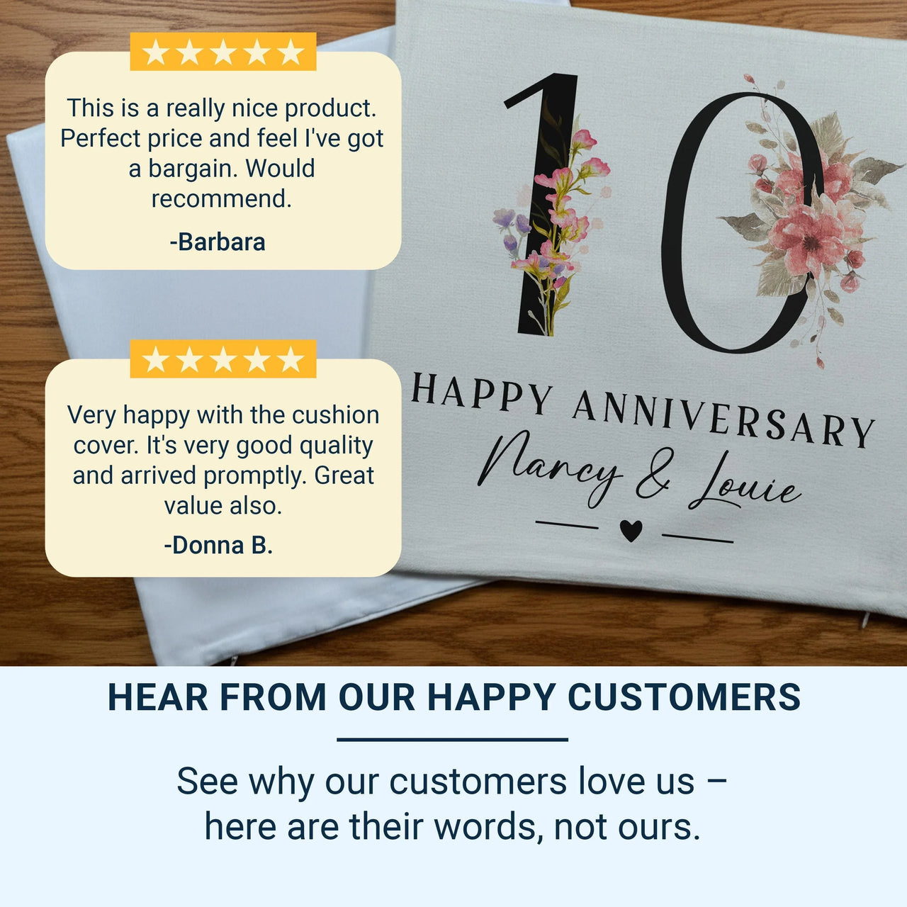 Personalised Anniversary Cushion – Floral Number Cushion 10th Anniversary Gift