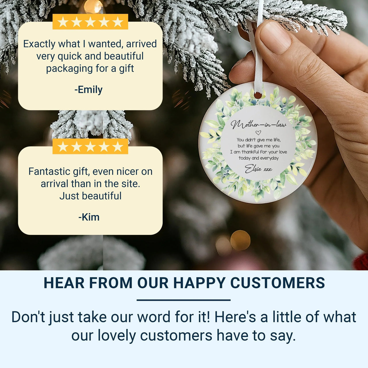 Mother-in-Law Quote Ornament - Leafy Wreath Keepsake with Name & Message