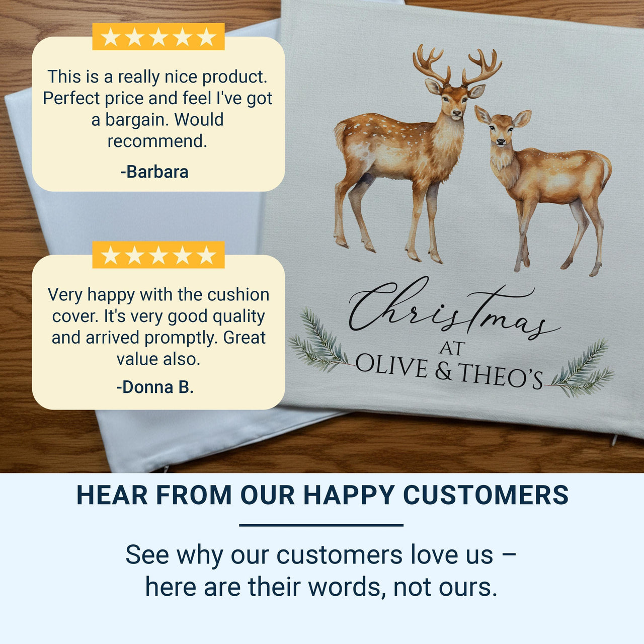 Personalised Family Christmas Cushion - Watercolour Deer Design with Names