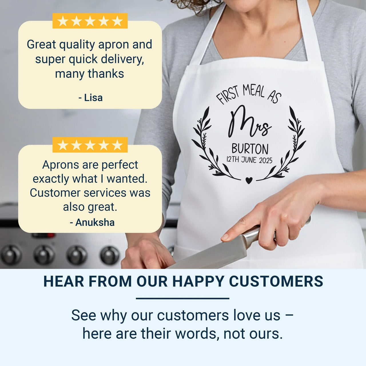 Personalised Wedding Apron – Custom Bride and Groom Gift with Adjustable Neck Strap