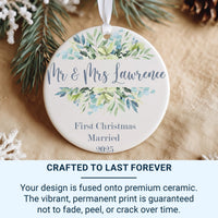 First Christmas Married Ornament - Leafy Wreath Keepsake for Newlywed Couples