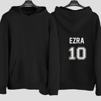 Baby Football Kit Name Number Iron-On Transfer shown on a hoodie