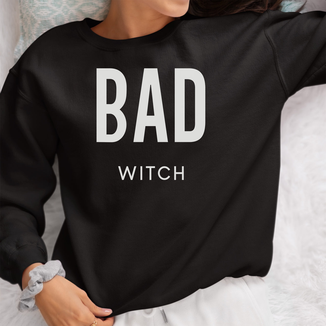 Bad Witch Iron-On Transfer shown on a sweatshirt