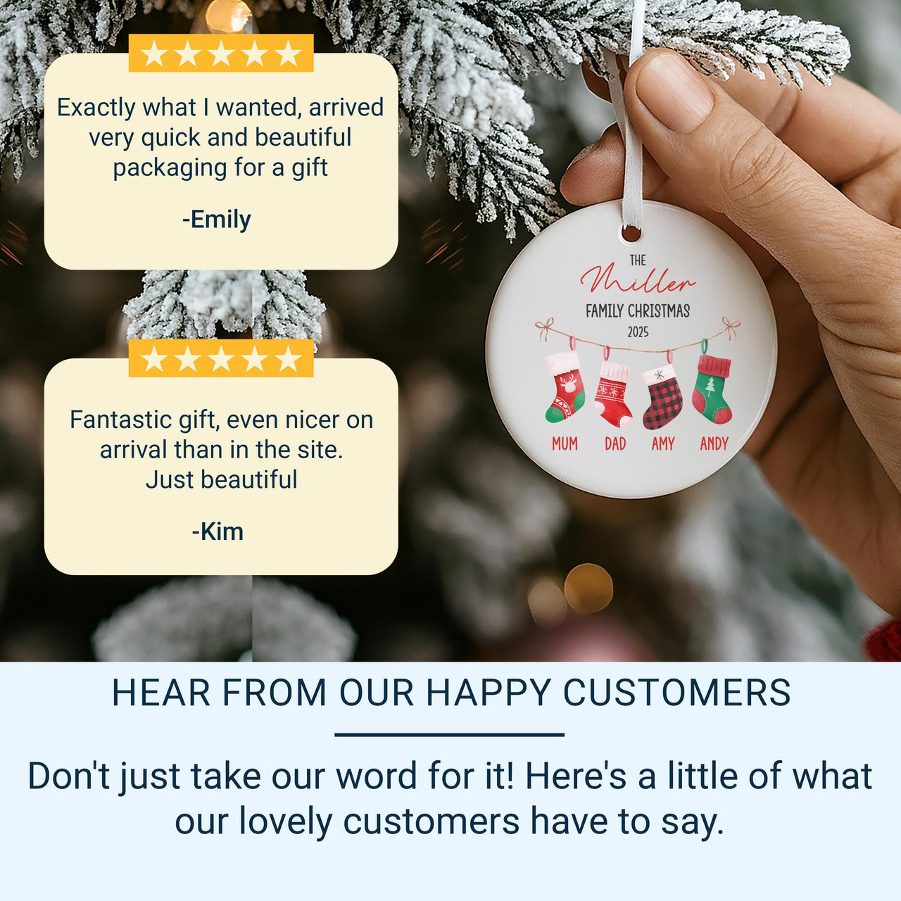 Personalised Family Christmas Ornament, Christmas Stockings Bauble, Custom Xmas Home Round Ceramic Decoration, Best Gift for Grandparents UK