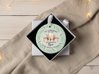 First Christmas as Family of Three Ornament - Personalised Xmas Bauble - Reindeer Family Design - Gift for New Parents