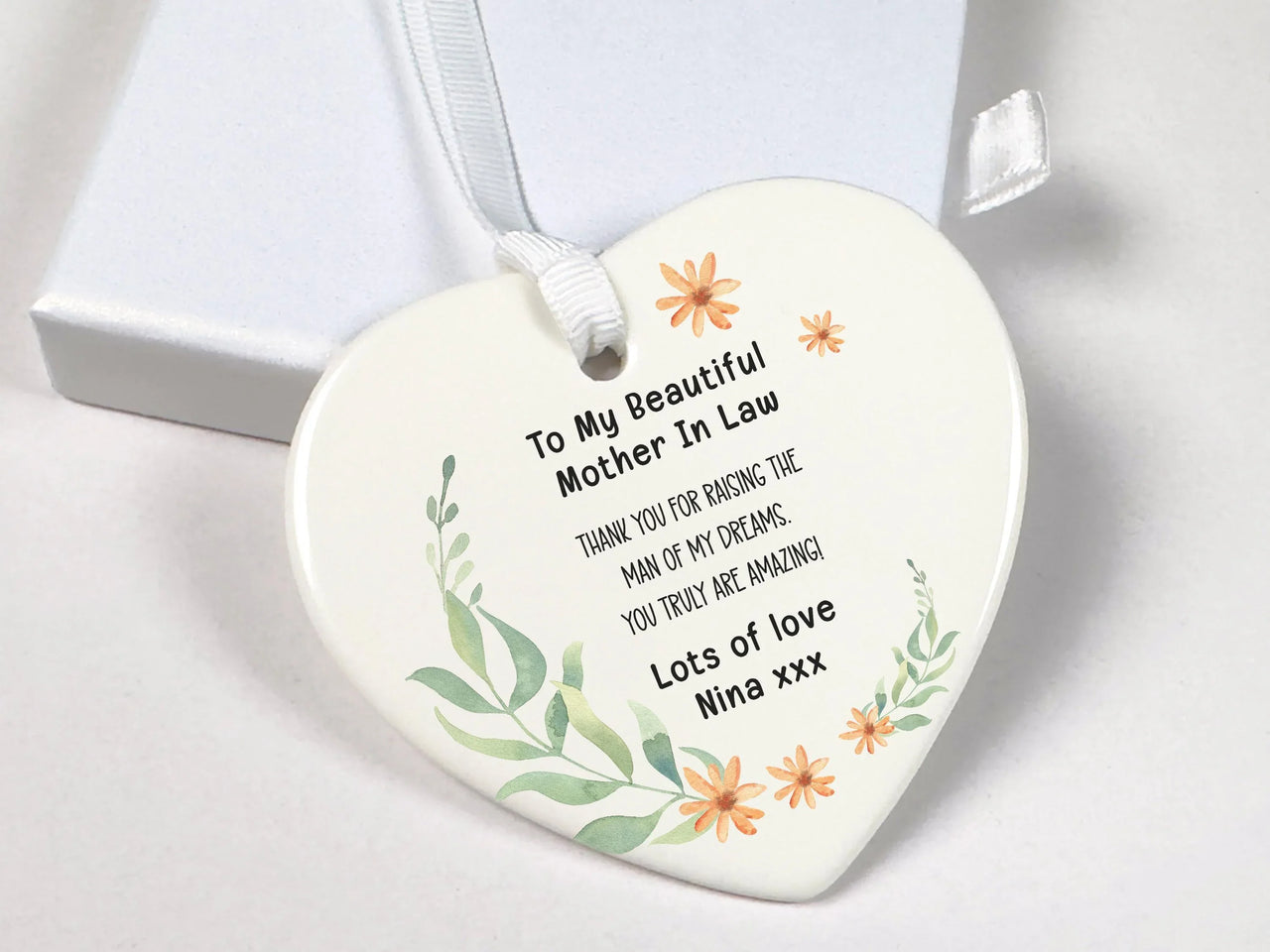 Mother-in-Law Floral Heart Ornament - Wedding Thank You Keepsake with Message