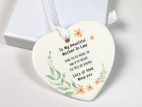 Mother-in-Law Floral Heart Ornament - Wedding Thank You Keepsake with Message