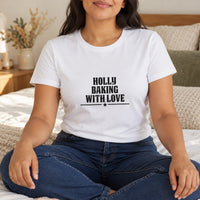 Baking With Love Iron-On Transfer - Personalised Name Design, shown on a white t-shirt