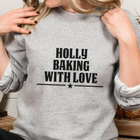 Baking With Love Iron-On Transfer - Personalised Name Design shown on a sweatshirt