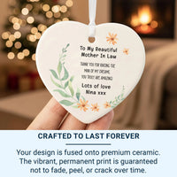 Mother-in-Law Floral Heart Ornament - Wedding Thank You Keepsake with Message