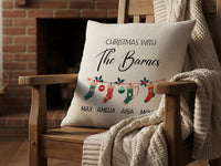 Personalised Family Christmas Cushion - Garland & Stockings with Family Names