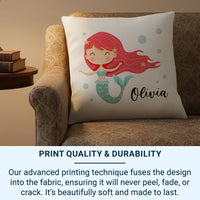 Personalised Mermaid Cushion – Soft Kids Room Pillow With Custom Name Detail